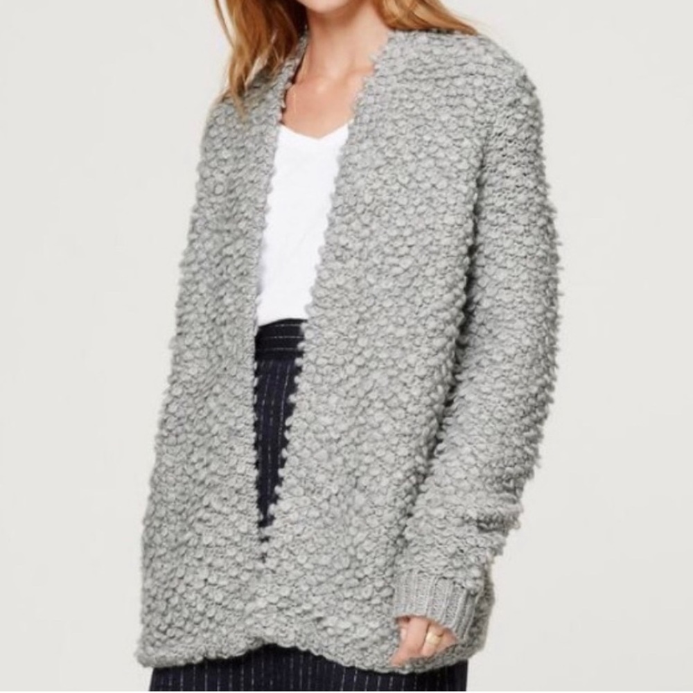LOFT Loop Stitch Cardigan Wool Gray